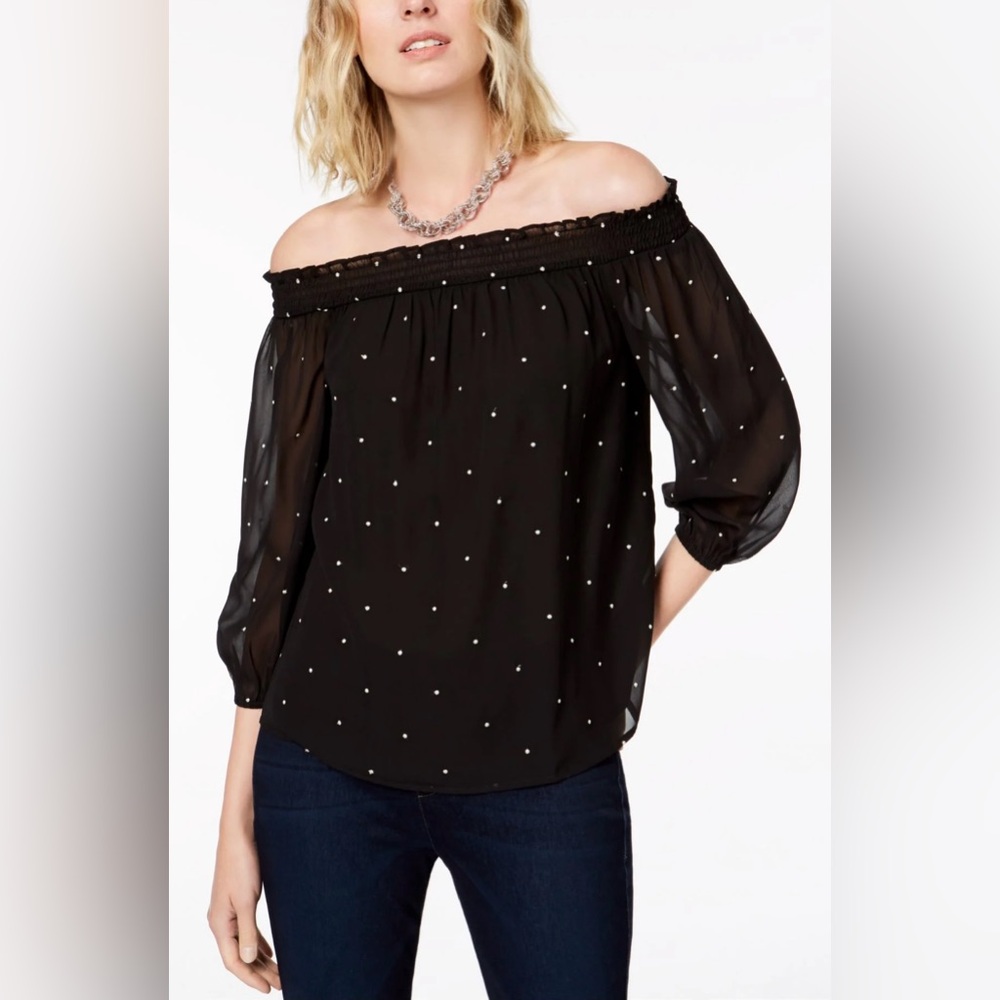 MICHAEL MICHAEL KORS Off Shoulder Studded Chiffon Blouse Top Medium